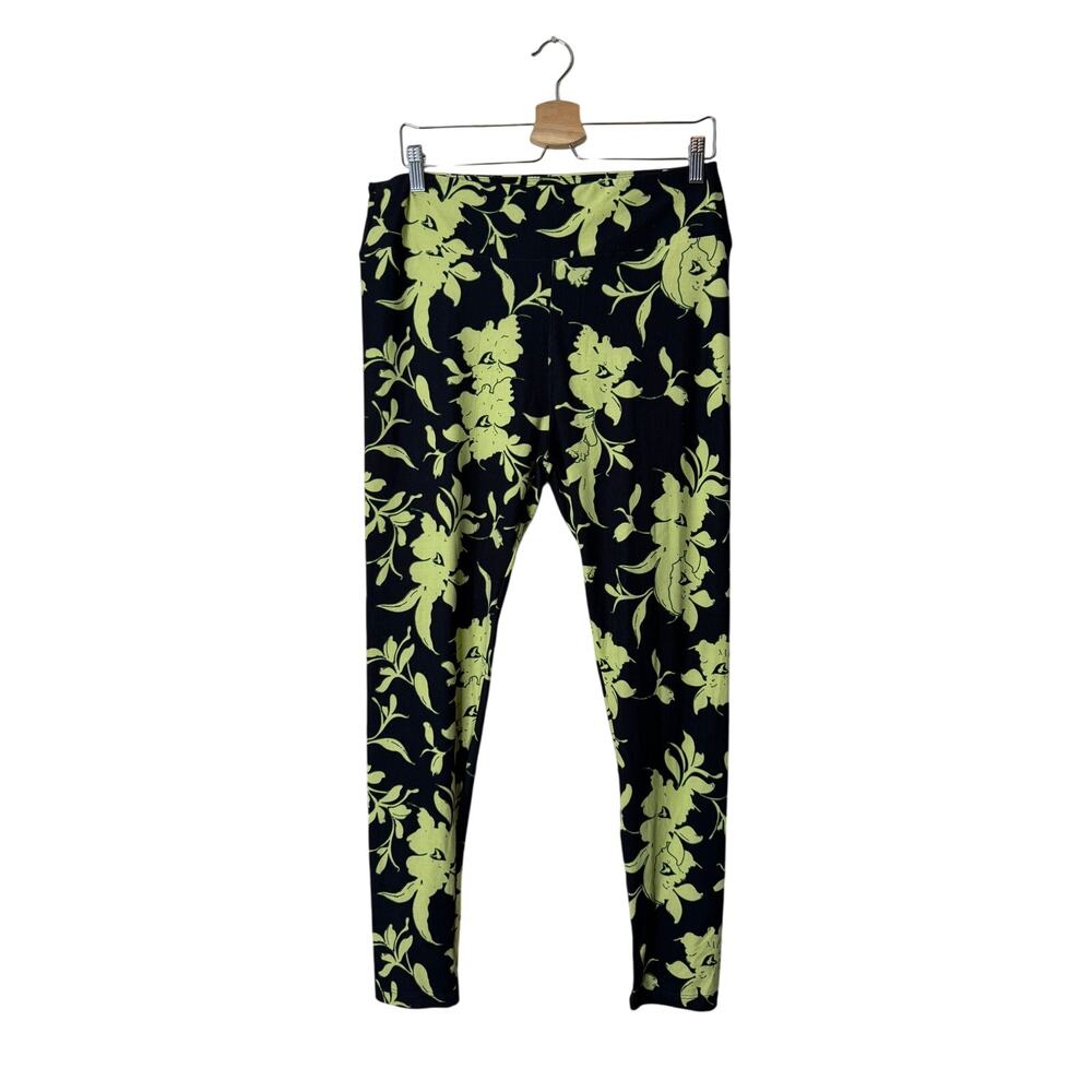 Lularoe Tall and Curvy Black Yellow Tropical Floral Print Leggings Size 12-18
